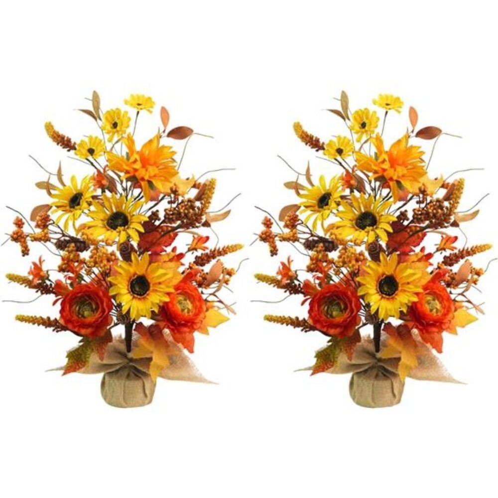 2 Pack Fall Table Decor, 19.6" Artificial Tabletop Fall Tree with Maple Leaves